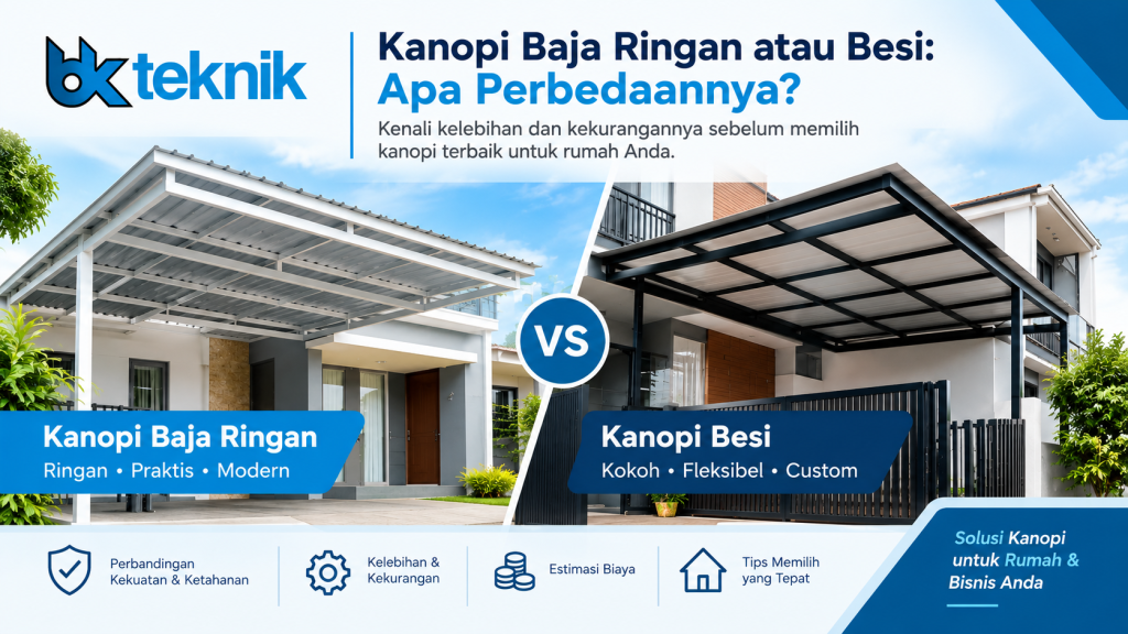 Kanopi Baja Ringan atau Besi: Apa Perbedaannya? Kenali Kelebihan dan Kekurangannya Perbedaan kanopi baja ringan dan kanopi rangka besi untuk rumah