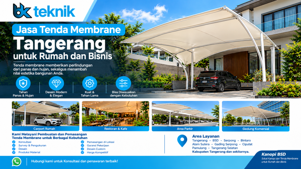 Jasa Tenda Membrane Tangerang untuk Rumah dan Bisnis modern membrane canopy marketing banner